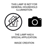 Warning label indicating the lamp is not for general household illumination but for image creation.